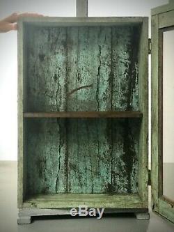 Antique Vintage Indian Art Deco Display Bathroom Cabinet. Pale Turquoise & Red