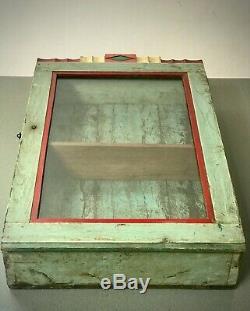 Antique Vintage Indian Art Deco Display Bathroom Cabinet. Pale Turquoise & Red