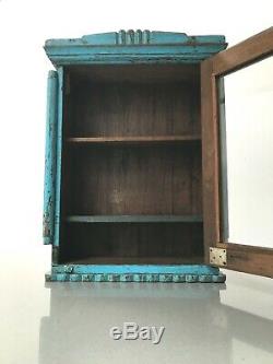 Antique Vintage Indian Art Deco Display Bathroom Cabinet. Vibrant Turquoise