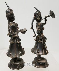 Antique Vintage Indian Asian Sterling Silver Dancing Musicians Figures