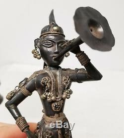 Antique Vintage Indian Asian Sterling Silver Dancing Musicians Figures