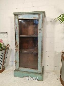 Antique Vintage Indian Blue Wooden Glazed Display Bathroom Kitchen Cabinet