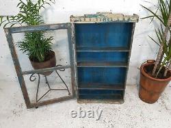 Antique Vintage Indian Blue Wooden Glazed Display Wall Bathroom Kitchen Cabinet