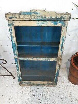 Antique Vintage Indian Blue Wooden Glazed Display Wall Bathroom Kitchen Cabinet