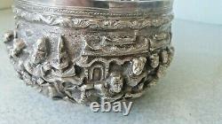 Antique / Vintage Indian / Burmese Silver Bowl- Temple Scenes- 4 1/2 X 3 Inch