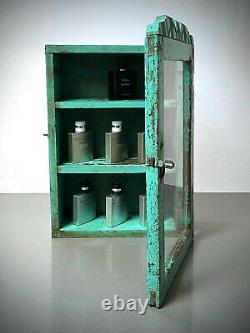 Antique / Vintage Indian Cabinet. Art Deco. Display / Bathroom. Distressed Jade
