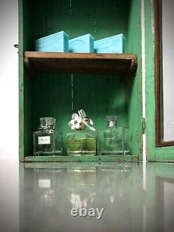 Antique Vintage Indian Cabinet. Art Deco. Display / Bathroom. Distressed Jade