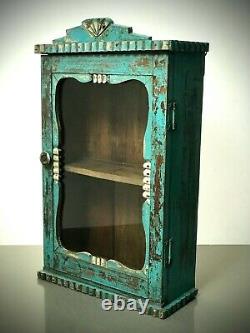 Antique Vintage Indian Cabinet. Art Deco, Display, Bathroom, Kitchen. Turquoise