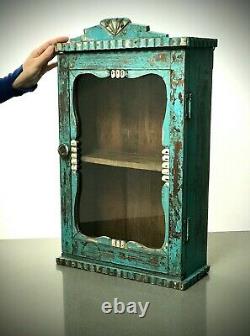 Antique Vintage Indian Cabinet. Art Deco, Display, Bathroom, Kitchen. Turquoise