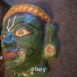 Antique Vintage Indian Deity Krishna Devi Mask Paper Mache Goddess Folk 13x9