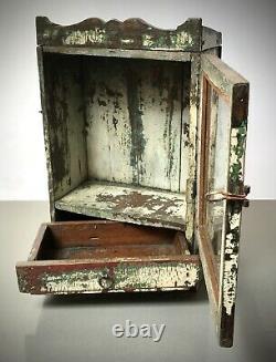 Antique Vintage Indian Display Cabinet. Art Deco. Vanilla & Green With Drawer