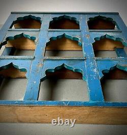 Antique Vintage Indian Furniture. 9 Mughal Arched Display Unit. Sapphire Blue