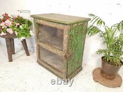 Antique Vintage Indian Green Solid Wooden Glazed Display Kitchen Pantry Cabinet