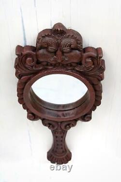 Antique Vintage Indian Handcrafted Wooden Mirror Frame Wall Hanging Haveli