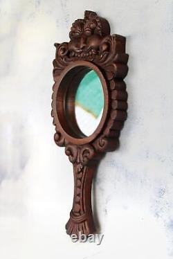 Antique Vintage Indian Handcrafted Wooden Mirror Frame Wall Hanging Haveli