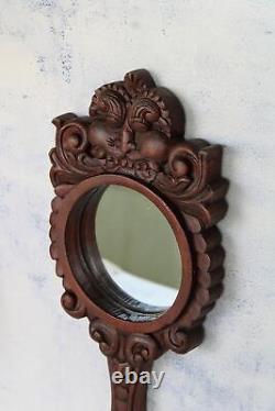 Antique Vintage Indian Handcrafted Wooden Mirror Frame Wall Hanging Haveli