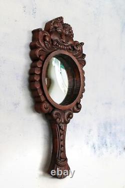 Antique Vintage Indian Handcrafted Wooden Mirror Frame Wall Hanging Haveli