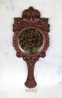 Antique Vintage Indian Handcrafted Wooden Mirror Frame Wall Hanging Haveli