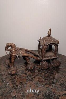 Antique/Vintage Indian Hindu Temple Brass Horse and Chariot/Carriage (8L x 6T)