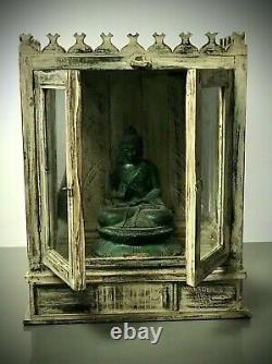 Antique Vintage Indian Home Shrine. Art Deco Period, Glass Cabinet. Cappuccino