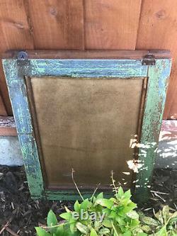 Antique Vintage Indian Mirror Solid Teak Frame Jade Turquoise Yellow Blue 1
