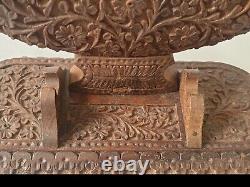 Antique Vintage Indian Pewter Gong Wood Striker Carved Crescent Stand Taj Mahal