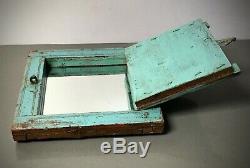 Antique Vintage Indian Reclaimed Shuttered Window Mirror. Baby Blue & Turquoise