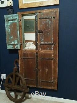 Antique Vintage Indian Reclaimed Shuttered Window Mirror Rajasthan Wood Rustic