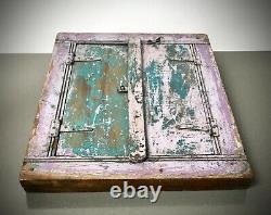 Antique Vintage Indian Shuttered Window Mirror. Distressed Two-tone Lilac & Teal