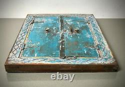 Antique Vintage Indian Shuttered Window Mirror. Faded Turquoise, Lilac & Yellow