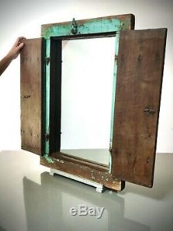 Antique Vintage Indian Shuttered Window Mirror. Vintage. Baby Blue & Jade