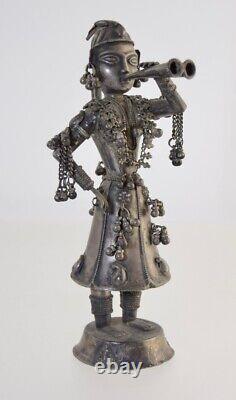 Antique/Vintage Indian Silver Figure Playing Instrument 138.9g