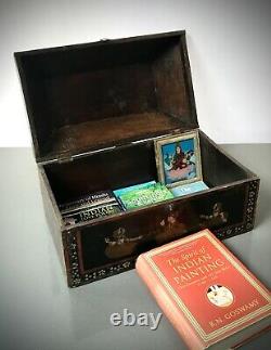 Antique / Vintage Indian Teak Storage Box. Rajput Miniature School Of Painting