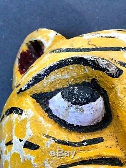 Antique Vintage Indian Tiger Mela Mask. Used In Re-enactments Of Epic Poems