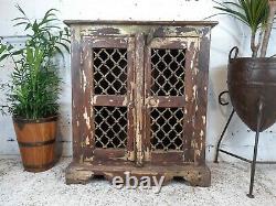 Antique Vintage Indian Wooden Iron Jali Display Bathroom Kitchen Cabinet