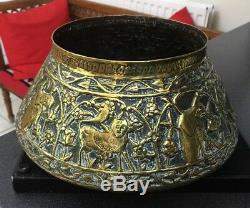 Antique Vintage Islamic Indian Figural Damascus Ottoman Mamluk Brass Bowl