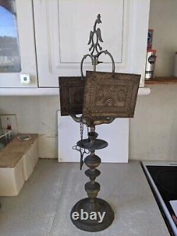 Antique / Vintage Islamic Indian Oil Lamp 4 Arms With Snuffer Scissors