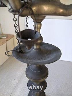 Antique / Vintage Islamic Indian Oil Lamp 4 Arms With Snuffer Scissors