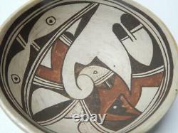 Antique Vintage Large Parrot Dsgn Hopi Pueblo Indian Pot Food Bowl Pottery