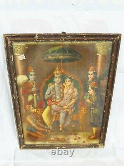 Antique Vintage Litho Print Hindu Lord Ram Sita Lakshman Hanuman Wall HomeDecor