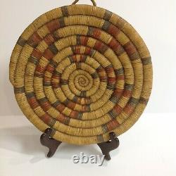 Antique Vintage Native American (Hopi) Indian Flat Coiled Basket Plaque Tray