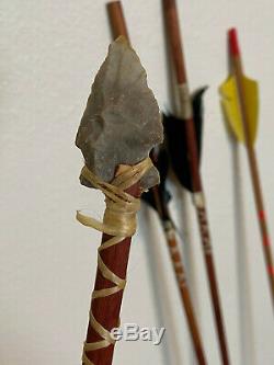Antique Vintage Native American Indian Fur Lined Leather Quiver & Arrows