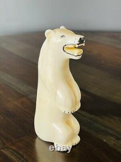 Antique Vintage Native American Indian Inuit Carved Polar Bear Figure Eskimo