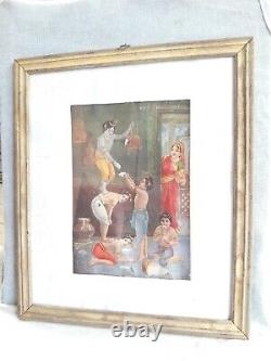 Antique Vintage Old Paper Print Lord Krishna & Friends Butter Looting Scene A-72