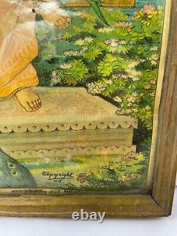 Antique Vintage Old Print Religious Goddess Saraswati Framed Wall Decor NH5932