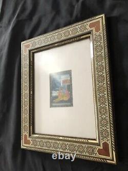 Antique Vintage PAIR Persian/Indian Painting Khatam Inlay Art Wooden Frame