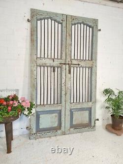 Antique Vintage Pair Indian Wooden Iron Garden Interior Exterior Jali Gates Door