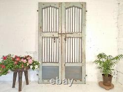 Antique Vintage Pair Indian Wooden Iron Garden Interior Exterior Jali Gates Door