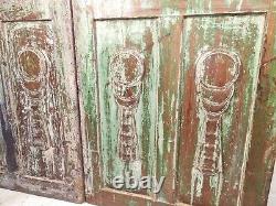 Antique Vintage Pair Reclaimed Indian Wooden Jali Dog Garden Interior Gates Door