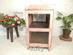 Antique Vintage Pink Indian Solid Wooden Glazed Display Kitchen Bathroom Cabinet